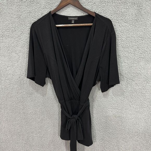 Lane Bryant Top Women 26 Black Half Sleeve‎ Tie Back Babydoll Stretch Minimalist - Picture 1 of 8